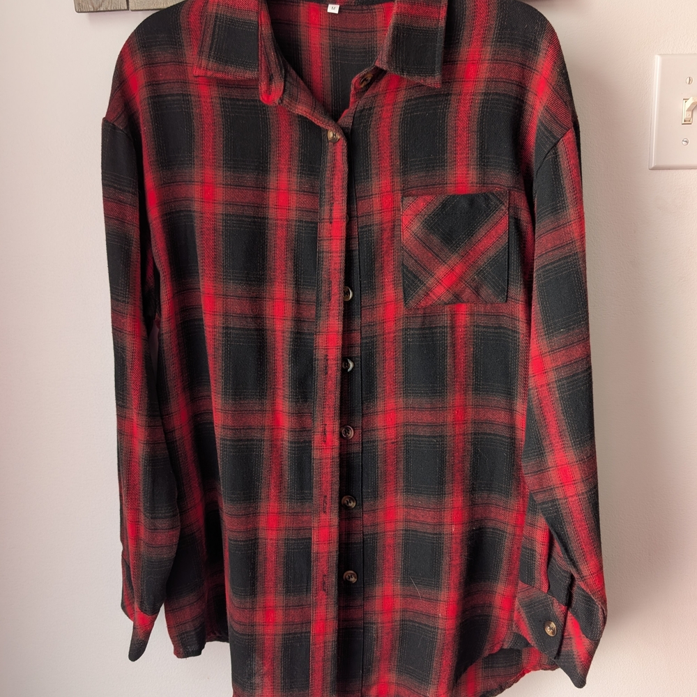 Women’s Red and Black Plaid Button-Down Shirt